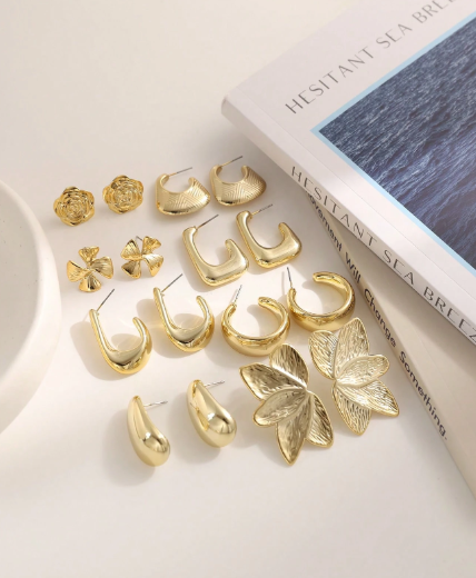 Rose Flower & Wing Geometric Earring