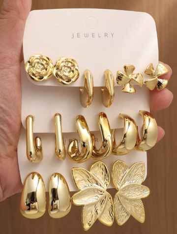 Rose Flower & Wing Geometric Earring