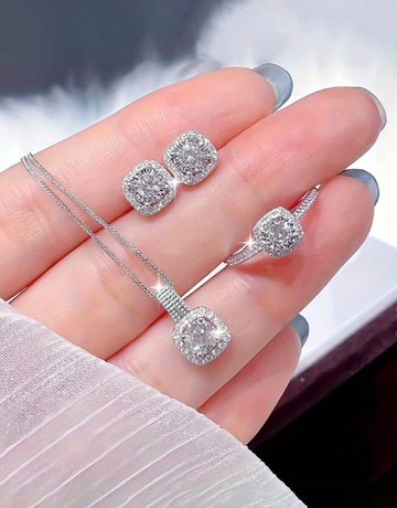 Silver Cubic Zirconia Jewelry Set For Women