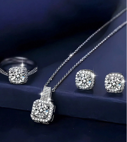 Silver Cubic Zirconia Jewelry Set For Women