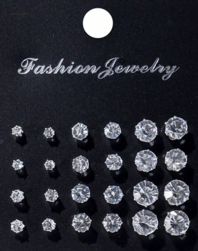 Punk Geometric Circle, Square, Heart Zirconia Stud Earrings
