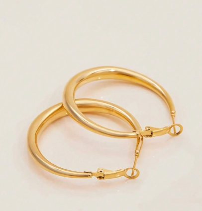 Stainless Steel 14K Gold Plated Round Hoop Earrings
