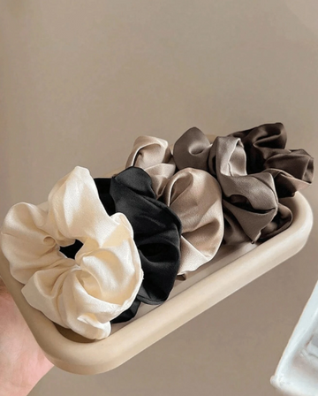 Classic Black, White & Brown High-Quality Satin Scrunchies