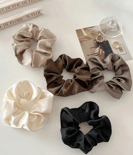 Classic Black, White & Brown High-Quality Satin Scrunchies
