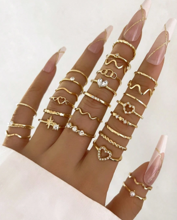 Minimalist Crystal Heart & Wave Rings