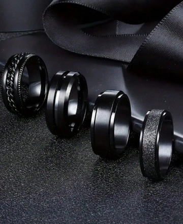 Black Embossed Design Rings, Suitable For Daily Wear