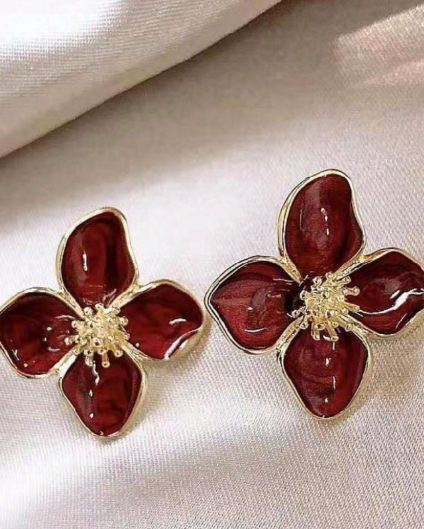 Retro red Floral Earrings