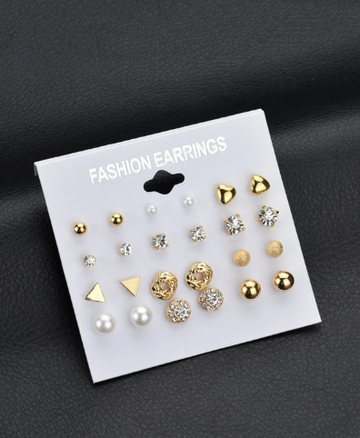 Faux Pearl & Rhinestone Decor Stud Earrings