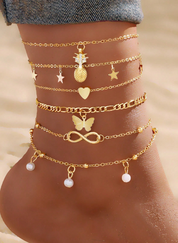 Boho-Pineapple Pearl Butterfly Ankle