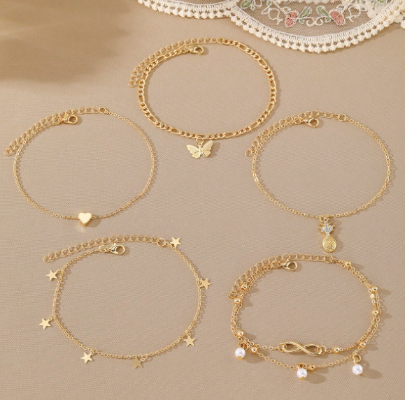 Boho-Pineapple Pearl Butterfly Ankle