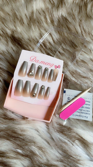 Premium Metallic Nude Press-On Nail Kit (Full Set with Tools)