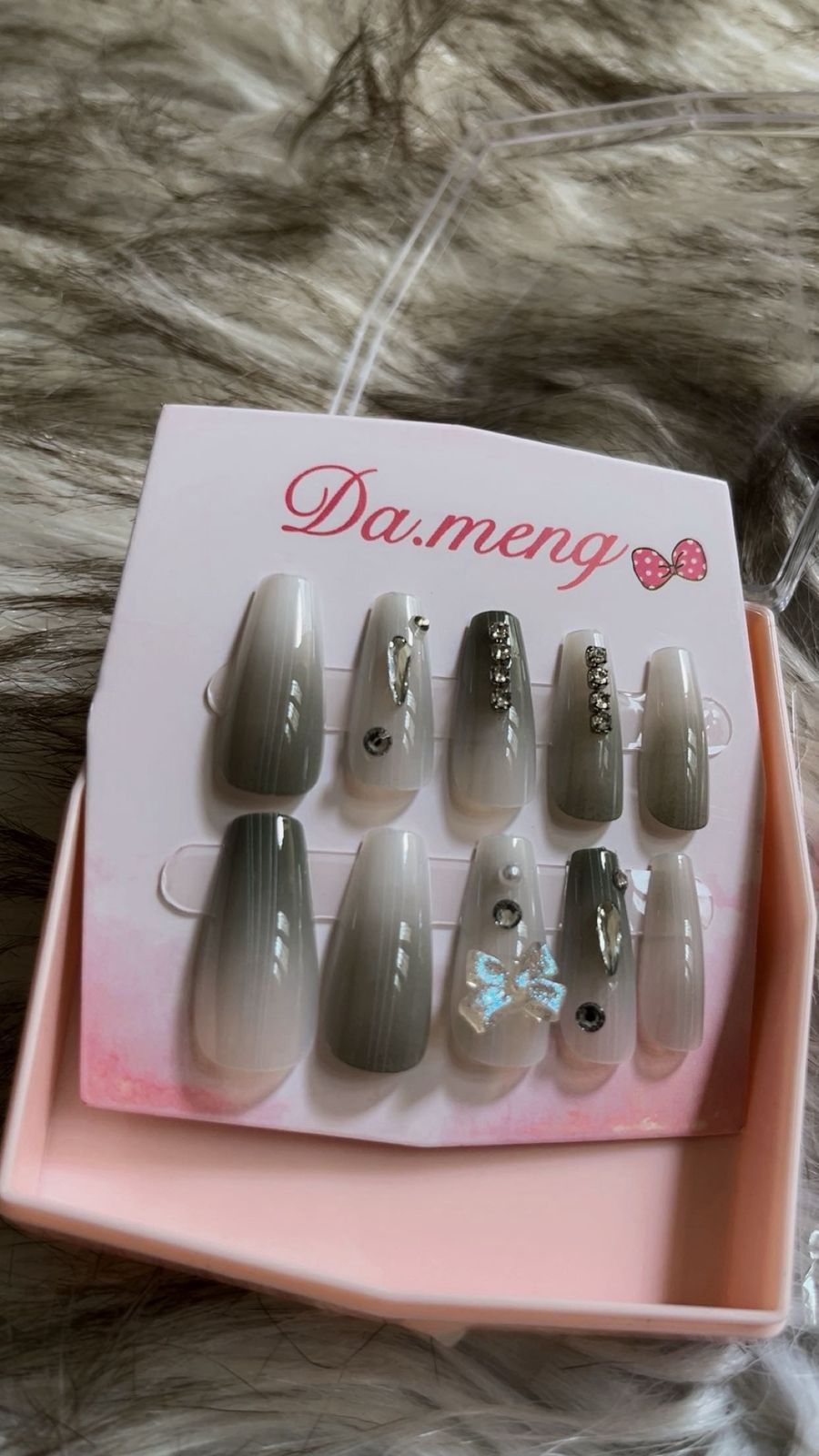 Luxury Rhinestone Gradient Press-On Nails (Grey Ombre)