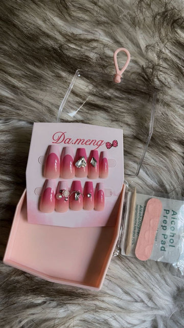 Elegant Bow Crystal Press-On Nails (Pink Nude Combo)